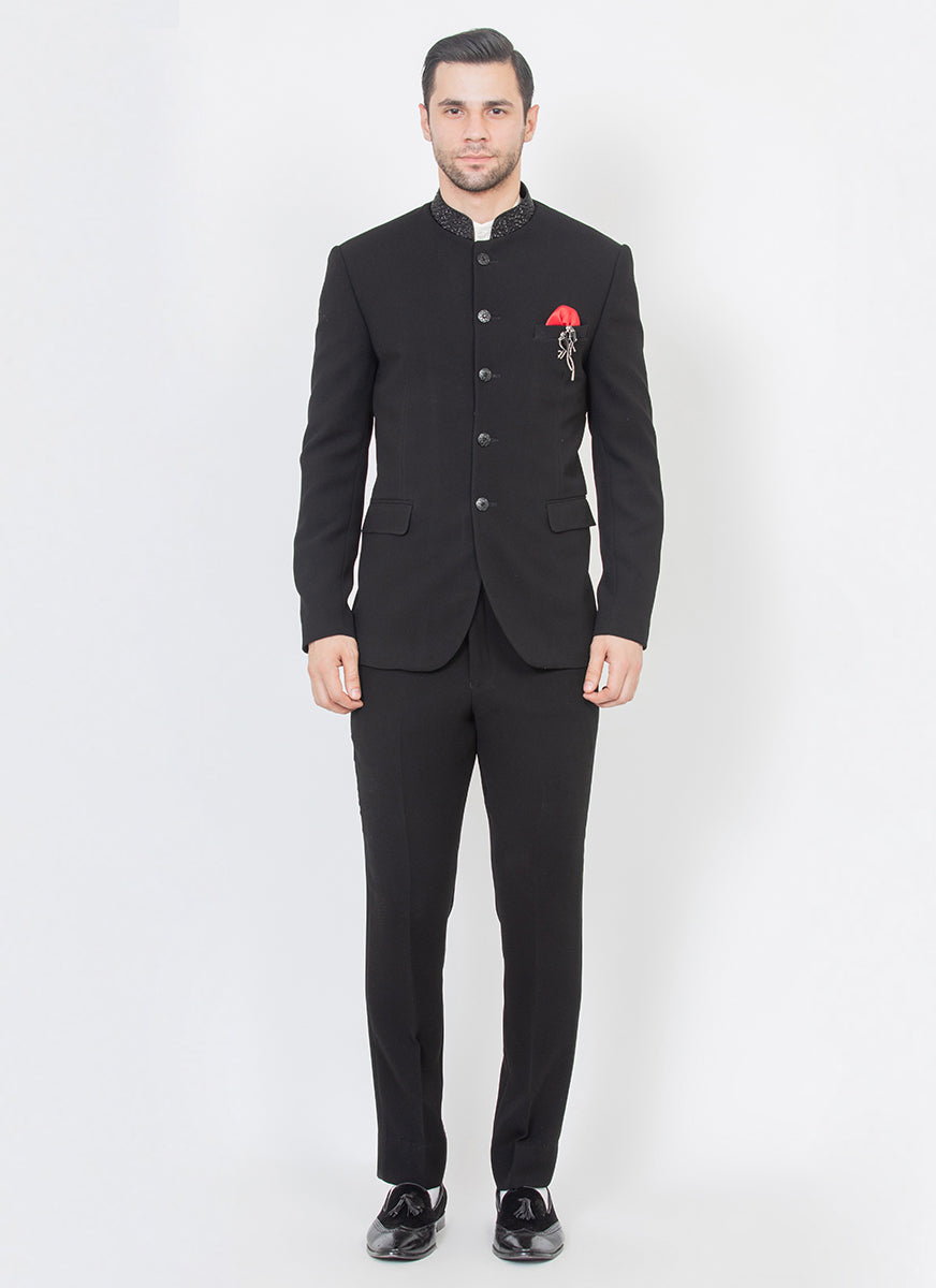 Buy Black Velvet Placement Embroidery Crystal Bandhgala For Men by S&N by  Shantnu Nikhil Online at Aza Fashions.